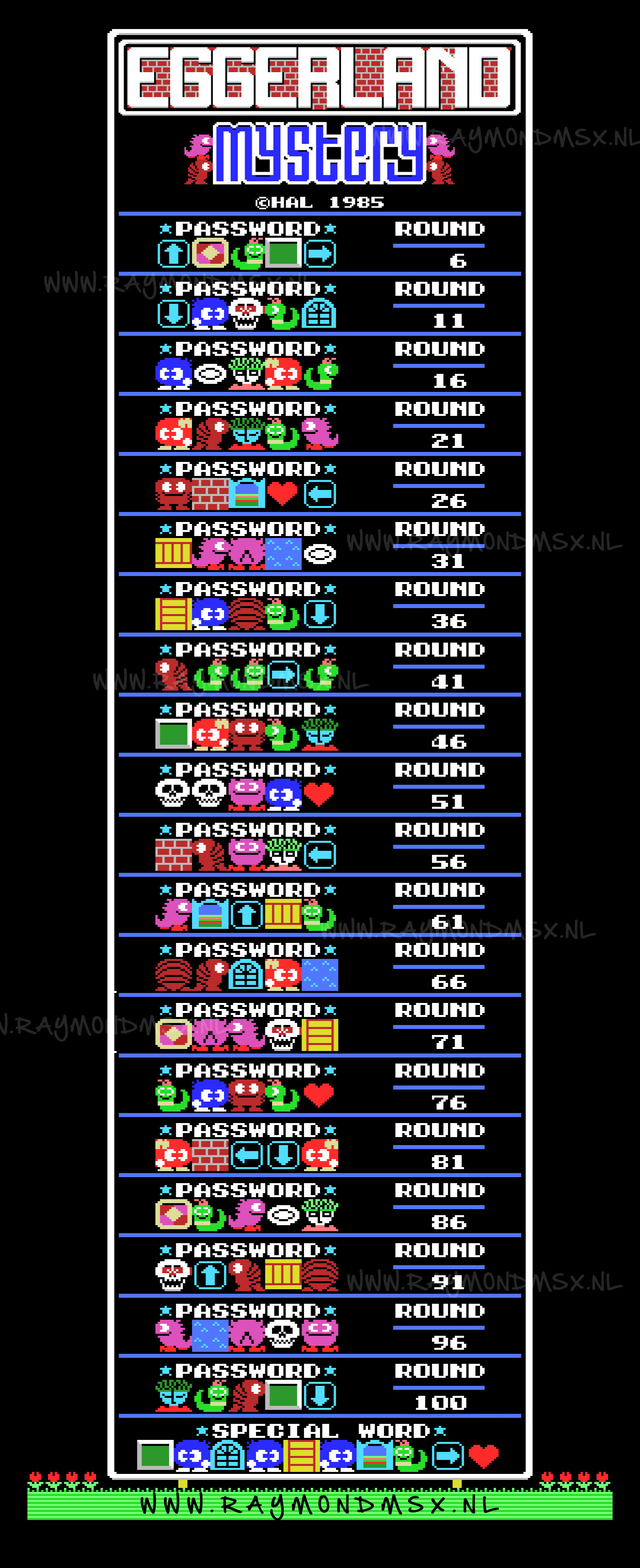 MSX Eggerland ALL passwords